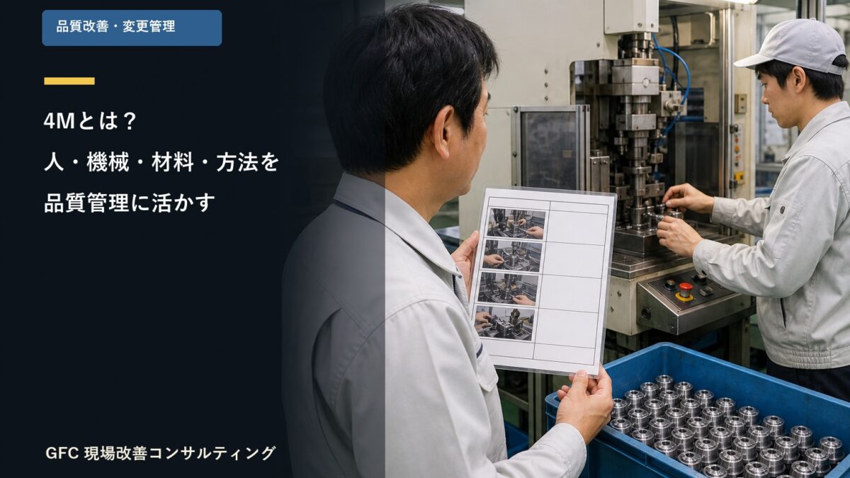 人、機械、材料、標準手順を一緒に確認する製造現場の品質管理者