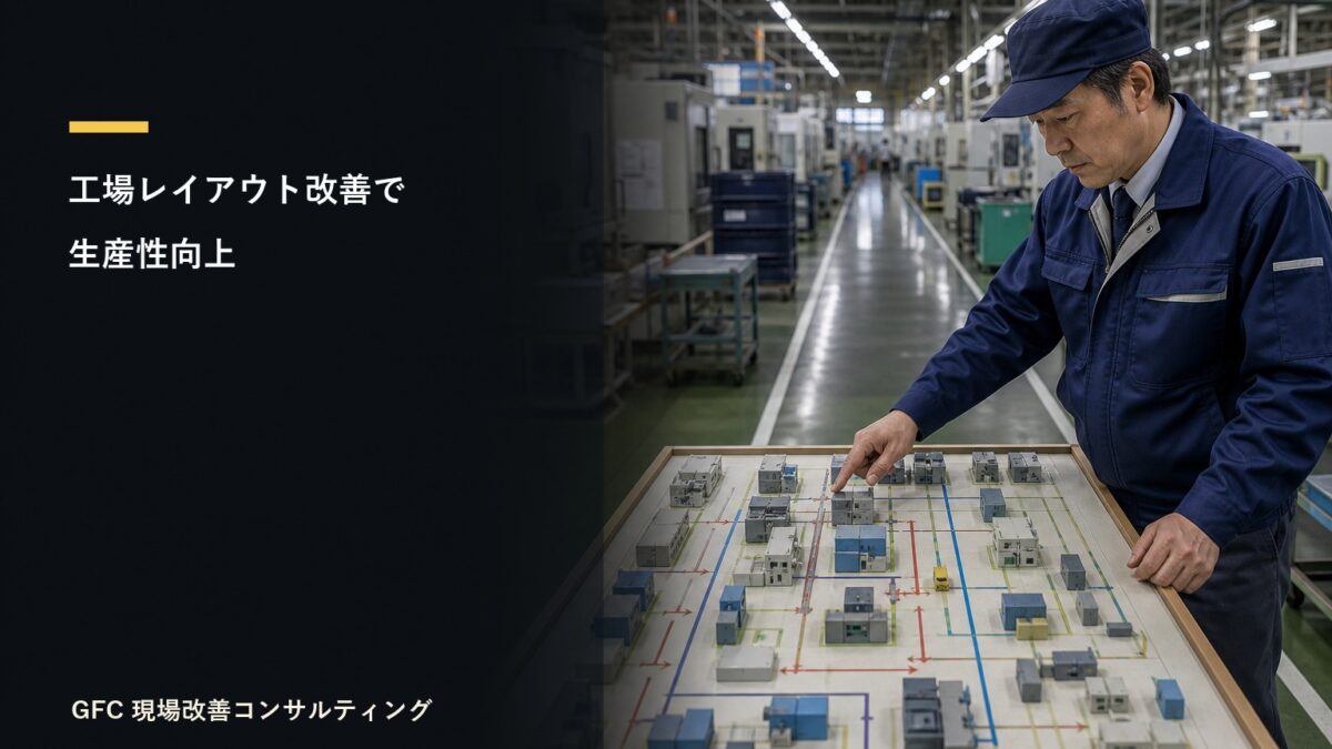工場レイアウトを模型で検討する製造現場の管理者