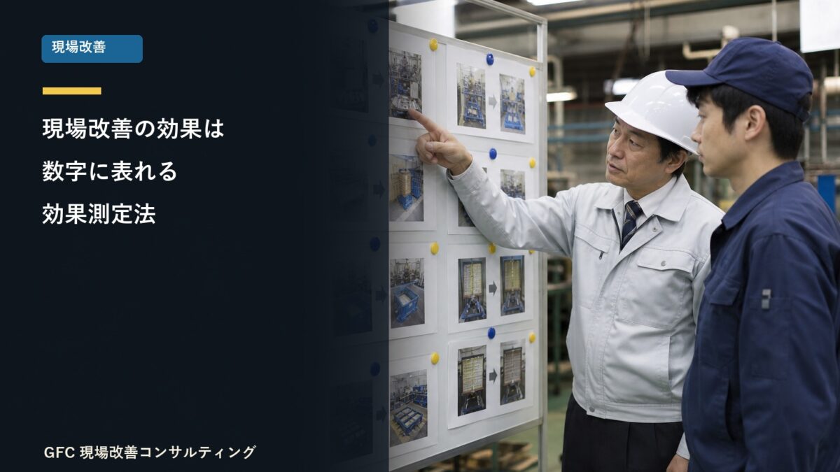 改善効果を数字で確認する製造現場の管理者と作業者