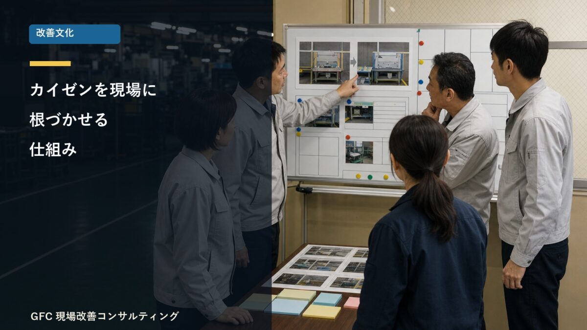改善事例を共有し現場の改善文化を話し合う製造現場のチーム