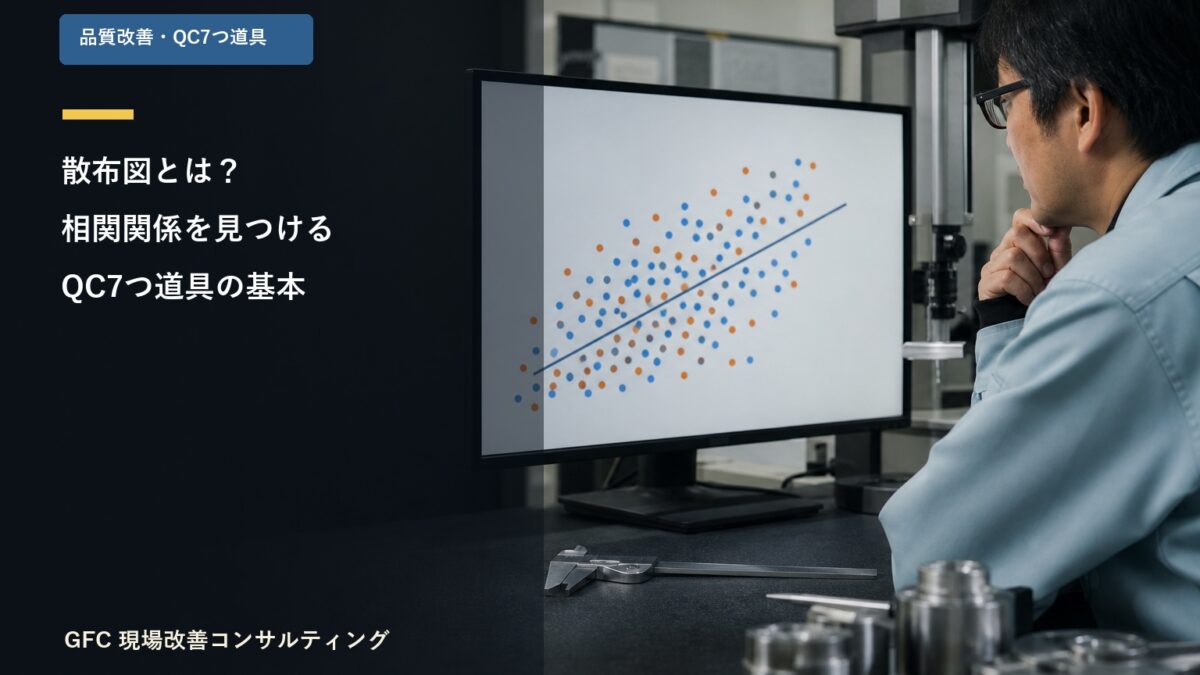 散布図で品質データの相関を確認する製造現場の品質担当者
