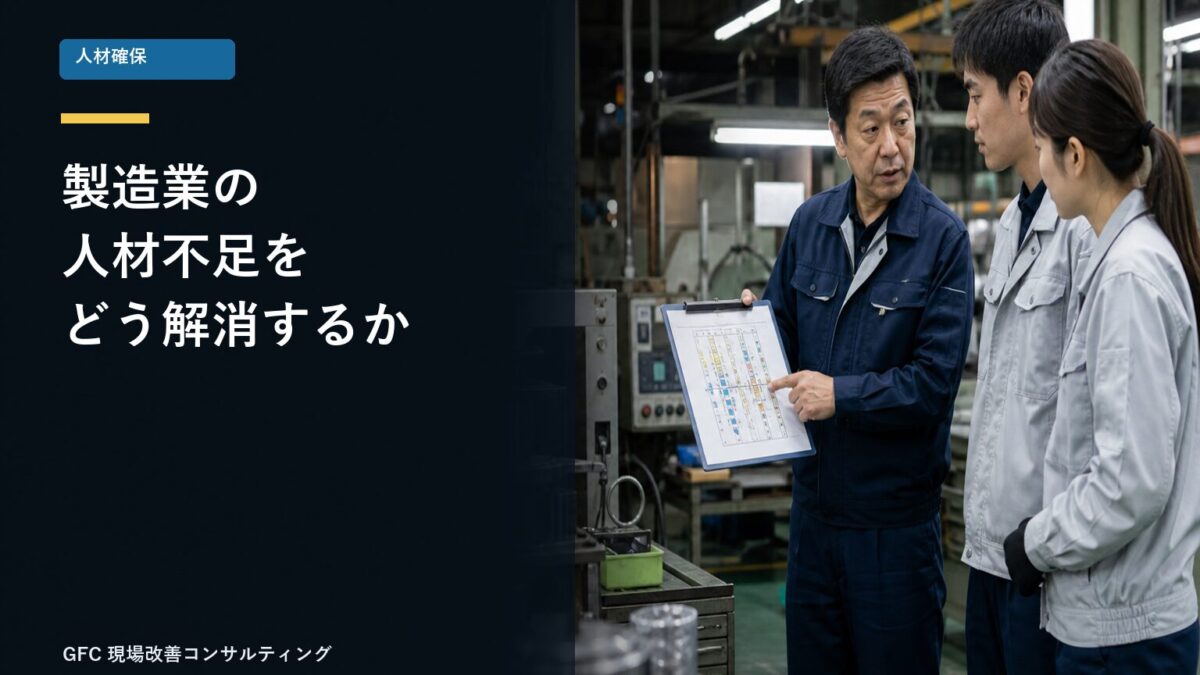 製造業の人材不足対策を話し合う工場のチーム