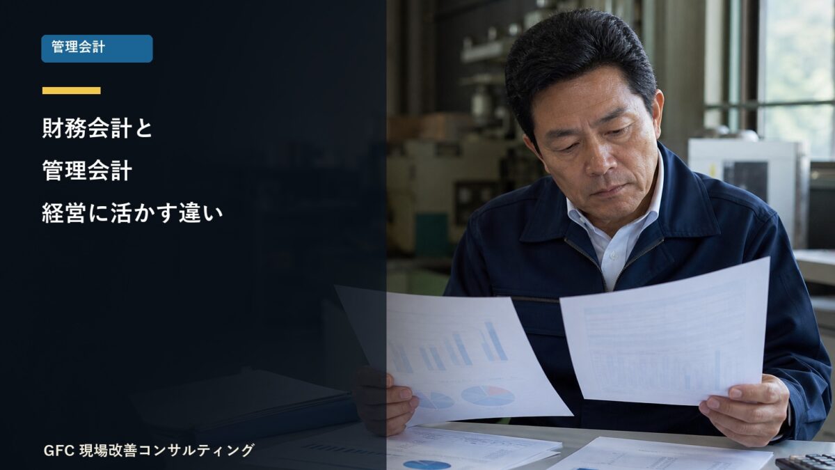 財務会計と管理会計の資料を確認する製造業の経営者