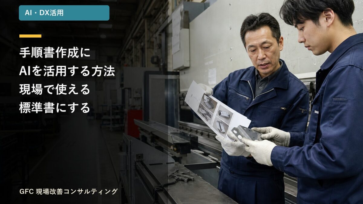 板金曲げ工程で、作業手順書と実際の金属部品を照らし合わせる製造現場の作業者