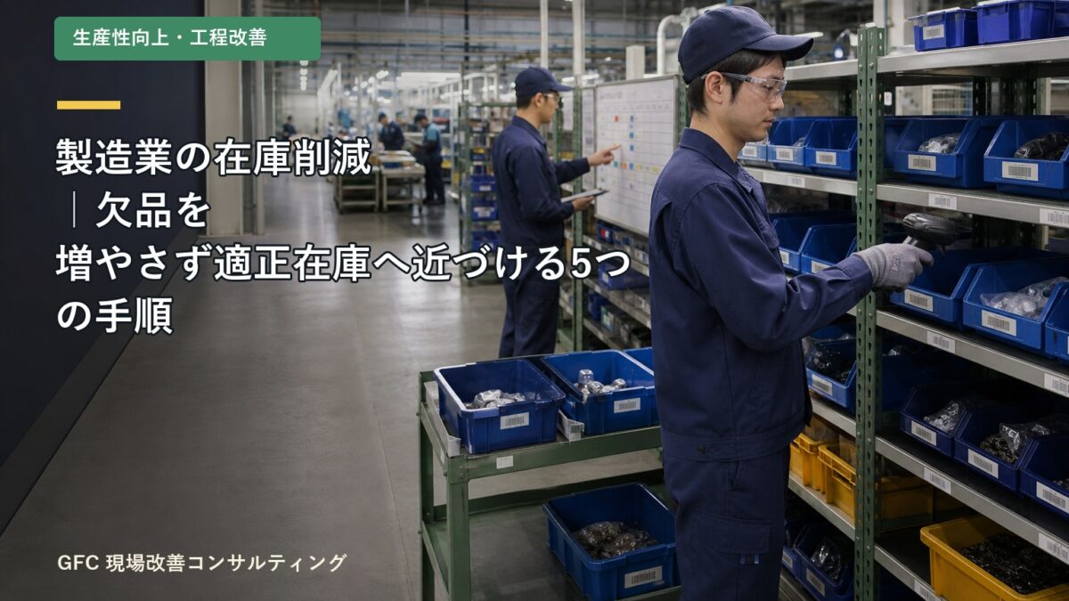 部品棚の在庫をバーコードで確認する製造現場