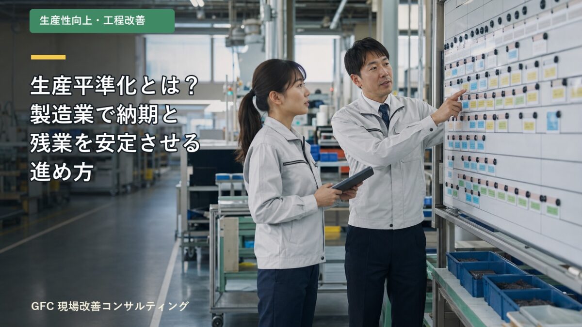 生産計画ボードを見ながら負荷の平準化を確認する製造現場